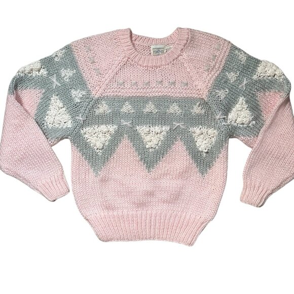 VTG 80s Pastel Pink Fair Isle Geometric Fairy Kei Abstract Sweater Size Small - Picture 1 of 7